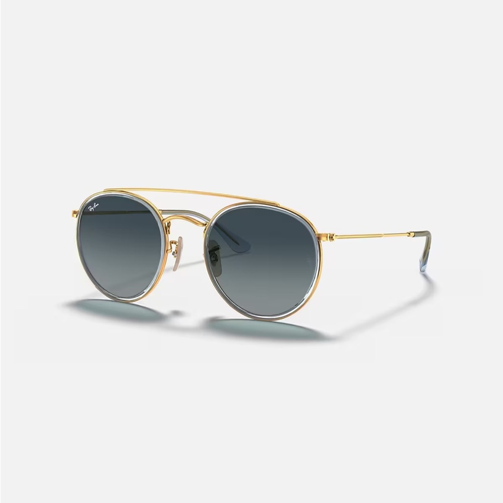 Never worn Ray Ban Round Double Bridge with Blue Gradient Lenses and Gold Frame